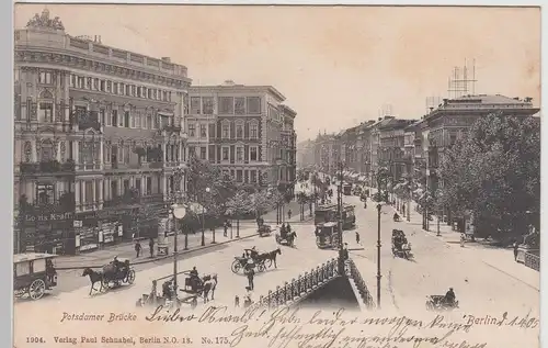 (112715) AK Berlin, Potsdamer Brücke, Straßenbahn, Pferdefuhrwerke 1905