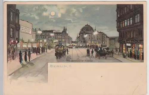 (111829) Künstler AK Berlin, Weidendammer Brücke, Mondscheinkarte, bis um 1905