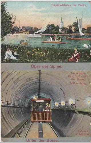 (111575) AK Berlin Treptow Stralau, Spree, Tunnelbahn 1910