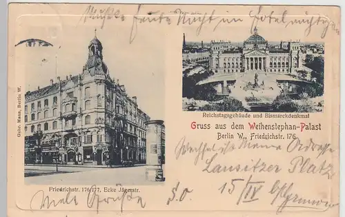 (111442) AK Berlin, Gruß aus dem Weihenstephan Palast Friedrichstr., Litfaßsäule