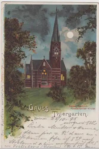 (111398) AK Berlin, Gruss aus dem Tiergarten, Kaiser Fr. Gedächtniskirche Litho