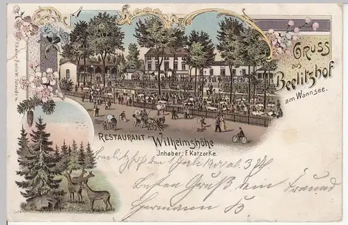 (110597) AK Berlin, Beelitzhof am Wannsee, Restaurant Wilhelmshöhe, Litho 1900