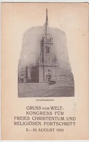 (110260) AK Berlin, Jerusalemskirche, Gruss vom Weltkongress 1910