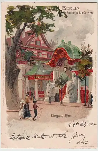 (109000) Künstler AK Kley, Berlin, Zoologischer Garten, Eingang, Litho. 1902