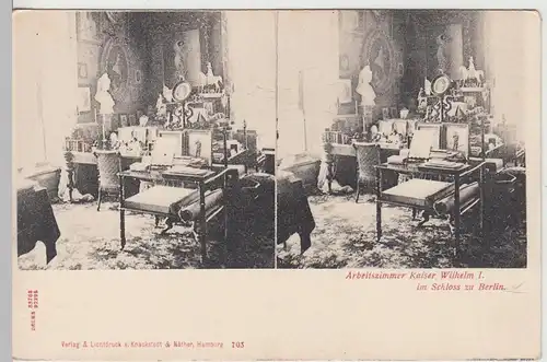 (108300) AK Berlin, Palais Kaiser Wilhelm, Arbeitszimmer Wilhelm I., Stereokarte