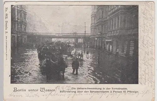 (108292) AK Berlin, Überschwemmungen in der Yorkstraße, Pferdegespanne 1902