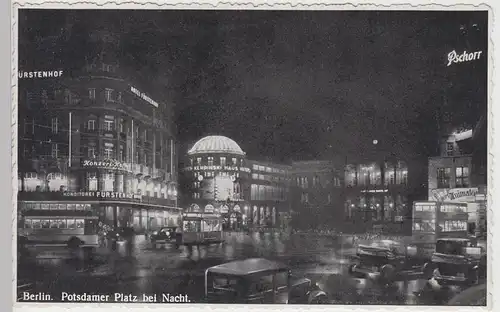 (105755) AK Berlin, Potsdamer Platz bei Nacht, vor 1945
