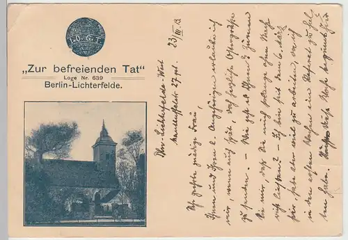 (105334) AK Berlin Lichterfelde, Loge "Zur befreienden Tat", 1913