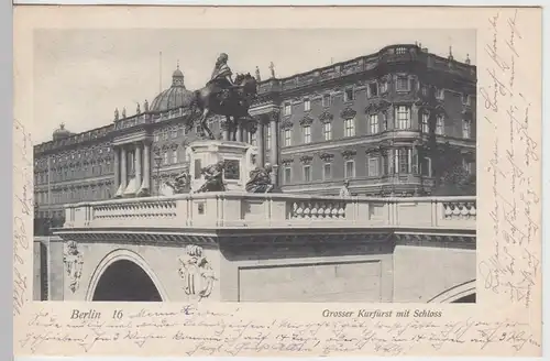 (104888) AK Berlin, Großer Kurfürst mit Schloss, 1900