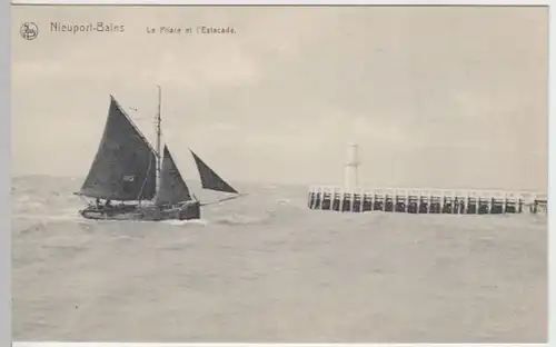 (6901) AK Nieuwpoort, Leuchtturm, Seebrücke, Segelboot, vor 1945