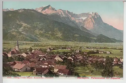 (98188) AK Partenkirchen, Ansicht mit Zugspitze, um 1905