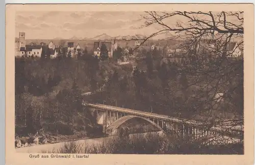 (98160) AK Grünwald im Isartal, Panorama mit Burg u. Brücke, vor 1945