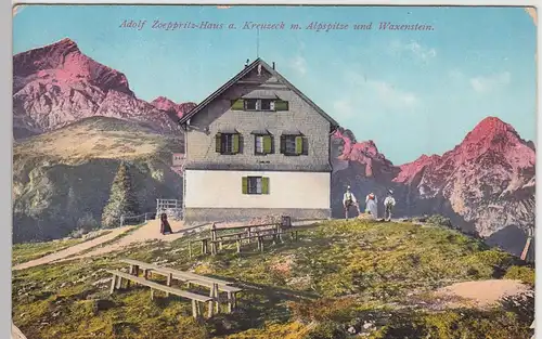 (98148) AK Kreuzeck, Adolf Zoeppritz-Haus m. Alpspitze u. Waxenstein, 1911