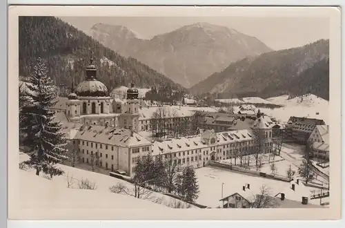 (97667) Foto AK Kloster Ettal, Panorama mit Hochgebirge