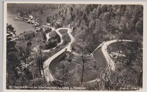 (97522) Foto AK Haarnadelkurve, Kesselbergstraße, Urfeld, Walchensee, v. 1945