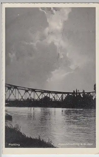 (95920) AK Plattling, Abendstimmung an der Isar, 1930er
