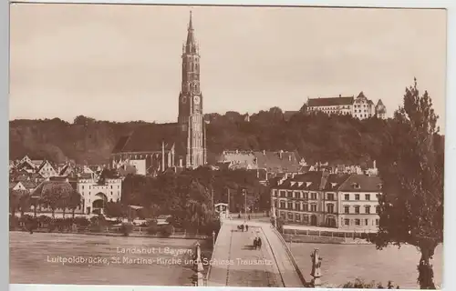 (95685) Foto AK Landshut, Luitpoldbrücke, St. Martins-Kirche, 1920er