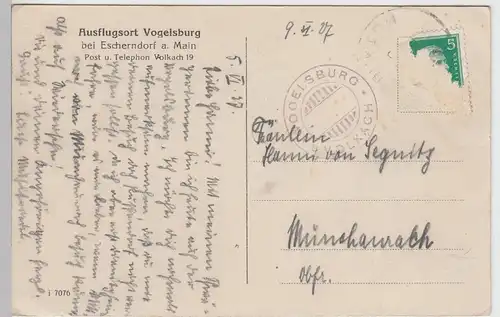 (95526) AK Vogelsburg (Volkach) b. Escherndorf, Kirche Mariä Schutz 1927