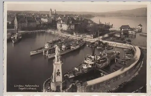 (95035) Foto AK Lindau, Bodens., Hafen, Segelclubhaus, Dampfer, v. 1945