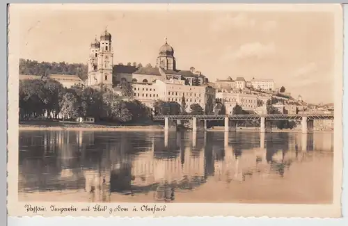 (94732) Foto AK Passau, Innpartie mit Blick zum Dom und Oberhaus, vor 1945