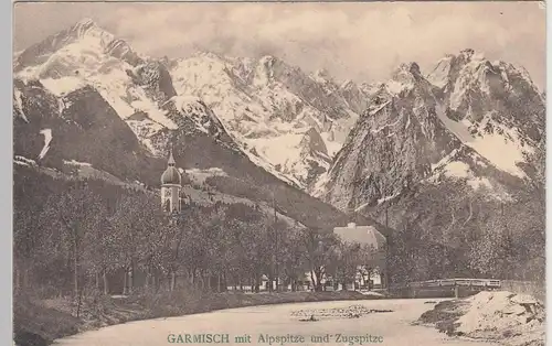 (92560) AK Garmisch, Ansicht mit Alpspitze u. Zugspitze, 1908