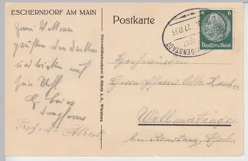 (90279) Künstler AK Escherndorf, Main, Panorama, Bahnpost 1933