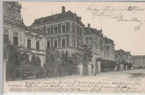 (82789) AK Erlangen, Kgl. Augenklinik u. Loge zu den drei Cedern 1903