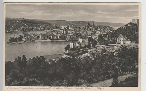 (81948) AK Passau, Zusammenfluss d. Donau m. Inn u. Ilz, 1934