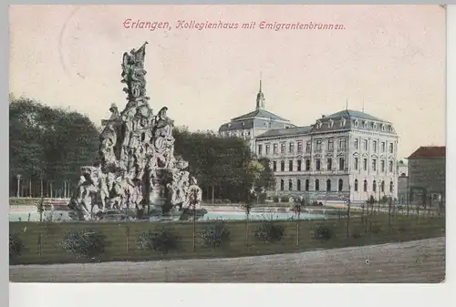 (81733) AK Erlangen, Kollegienhaus m. Emigrantenbrunnen, 1908