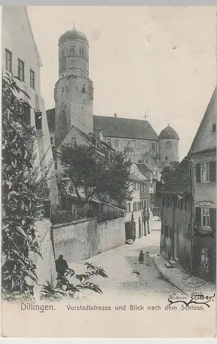 (79495) AK Dillingen a.D., Vorstadtstraße und Blick nach dem Schloss, 1906