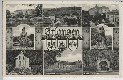 (79406) AK Erlangen, Mehrbild, Hugenottenbrunnen, Universität 1938