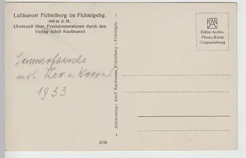 (79305) Foto AK Fichtelberg im Fichtelgebirge, Panorama 1933