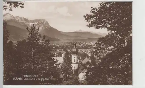 (71787) Foto AK Partenkirchen m. St. Anton, Daniel-, Alp- u. Zugspitze, 1920er