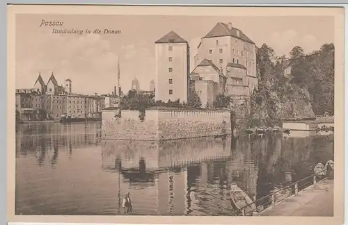 (66138) AK Passau, Ilzmündung in die Donau, vor 1920