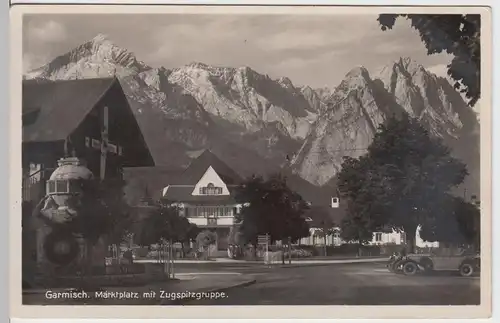 (61539) Foto AK Garmisch, Marktplatz, Rathaus, Zugspitzgruppe 1936