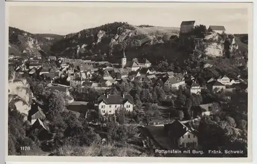 (5712) Foto AK Pottenstein, Fränk. Schweiz, Panorama, Burg 1932