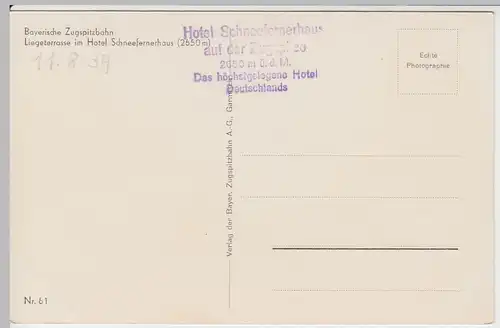 (55617) Foto AK Zugspitze, Hotel Schneefernerhaus, Liegeterrasse 1934