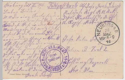 (54550) AK Neuburg an der Donau, Schloßkaserne, Feldpost 1916