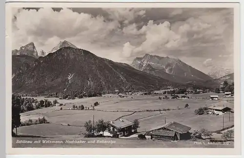 (51666) Foto AK Schönau, Totale m. Watzmann, Hochkalter u. Reiteralpe, 1936