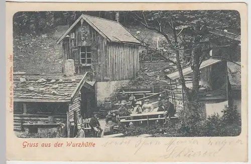 (45323) AK Gruss aus der Wurzhütte a. Spitzingsee, 1902