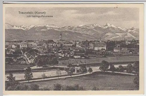 (36260) AK Traunstein, Totale m. Gebirgspanorama, 1924