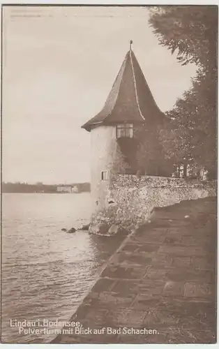 (34970) Foto AK Lindau i. Bodensee, Pulverturm, Blick a. Bad Schachen