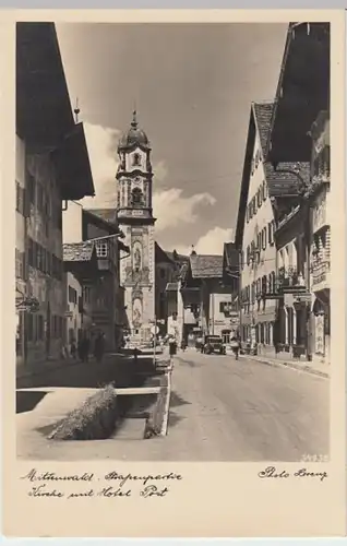 (3486) Foto AK Mittenwald, Kirche, Hotel Post 1934