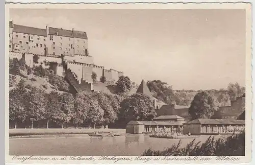 (34512) AK Burghausen, Burg u. Badeanstalt am Wöhrsee, vor 1945