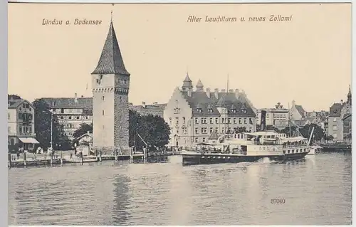 (33290) AK Lindau a.B., Alter Leuchtturm u . Neues Zollamt, 1910er