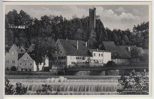 (33272) AK Landsberg am Lech, Lechbrücke mit Wehr, vor 1945