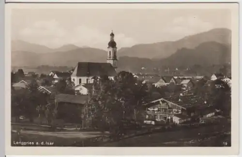 (2063) Foto AK Lenggries, Ortsansicht, Kirche, Sonderstempel 1937