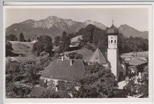 (16935) Foto AK Kochel am See, Kirche, Herzogstand, Heimgarten 1954