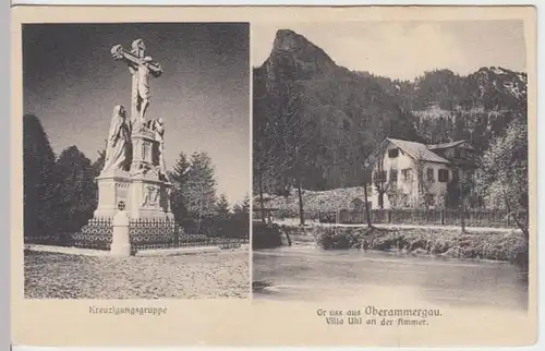 (16763) AK Oberammergau, Kreuzigungsgruppe, Villa Uhl a.d. Ammer, vor 1945