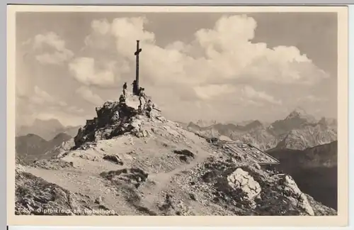 (14040) Foto AK Nebelhorn,Gipfelkreuz, Hochvogel, Zugspitze 1955